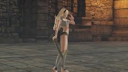 1girl 3d armor armpits ass bare_shoulders barefoot black_hairband bra breasts broken_armor building cleavage collarbone female_corrin_(fire_emblem) feet female_focus fighting_pose fighting_stance fingernails fire_emblem fire_emblem_fates fire_emblem_warriors from_side full_body gameplay_mechanics hair_between_eyes hair_ornament hairband holding holding_sword holding_weapon intelligent_systems legs long_hair medium_breasts midriff multicolored_underwear nails navel neck nintendo official_underwear outdoors pale_skin panties pointy_ears red_eyes ruins silver_hair sky standing sword thighs tiptoes underwear underwear_only weapon yato_(fire_emblem)