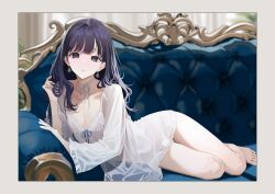 1boy absurdres barefoot black_hair bulge choker collarbone dress earrings endo_yurika_(turisasu) frilled_dress frills highres jewelry long_hair original panties trap turisasu underwear white_dress