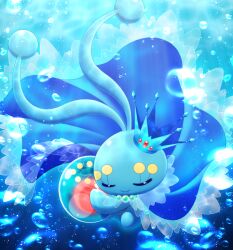 air_bubble antennae blue_theme bubble closed_eyes closed_mouth commentary commentary_request crown egg english_commentary gen_4_pokemon happy holding legendary_pokemon maiko_(mimi) manaphy manaphy_egg mixed-language_commentary mythical_pokemon nintendo no_humans pokemon pokemon_(creature) pokemon_egg redrawn smile underwater water