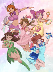 absurdres aizawa_mint ass blush cosplay digimon fong_pudding fujiwara_zakuro highres katou_juri lee_shaochung looking_at_viewer magical_girl makino_ruki mew_ichigo mew_ichigo_(cosplay) mew_lettuce mew_lettuce_(cosplay) mew_mint mew_mint_(cosplay) mew_pudding mew_pudding_(cosplay) mew_zakuro mew_zakuro_(cosplay) midorikawa_lettuce momomiya_ichigo nail_polish one_eye_closed open_mouth takenouchi_sora thick_thighs thighs tokyo_mew_mew wink yagami_hikari