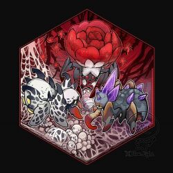 animal_focus bug character_request cocoon flaw_eight flower lala_barina_(monster_hunter_wilds) monster_hunter:_world monster_hunter_(series) monster_hunter_wilds nerscylla no_humans red_flower red_rose rose silk spider spider_web