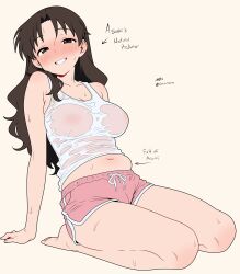 azumanga_daiou dolphin_shorts machinehead shirt short_shorts shorts tagme tanizaki_yukari tank_top wet wet_clothes wet_shirt white_background