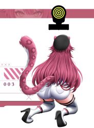 Rule 34 | 1girl, aiming, animal ear fluff, animal ears, ascot, ass, bare shoulders, beret, black tube top, blackcapbandit, boots, eyeshadow, goddess of victory: nikke, hat, high heel boots, high heels, highres, holding, hololive, hololive english, long hair, looking at viewer, makeup, multicolored hair, panther ears, panther girl, panther tail, pink eyeshadow, pink hair, raora panthera, raora panthera (1st costume), shooting range, solo, strapless, streaked hair, tail, target, target practice, thigh boots, thighs, tube top, virtual youtuber, white ascot, white background, white boots, white hair, white unitard, yellow eyes