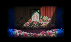 Rule 34 | anime coloring, artist request, black border, border, curtains, flower, game cg, iei, indoors, lily (flower), magia record: mahou shoujo madoka magica gaiden, mahou shoujo madoka magica, no humans, object focus, official art, pink flower, spoilers, spotlight, tamaki ui, white flower