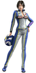1girl 3d biker_clothes bikesuit black_bra black_hair bodysuit bra female_focus full_body hand_on_own_hip hayami_rena hayami_ryoko helmet highres hip_focus japan leather lingerie logo namco open_clothes open_shirt r:_racing_evolution rena_hayami ridge_racer shirt short_hair simple_background solo standing underwear unzipped