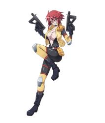 10s full_body green_eyes gun heterochromia monster_girl monster_musume_no_iru_nichijou monster_musume_no_iru_nichijou_online official_art red_hair short_hair weapon yellow_eye zombie zombina_(monster_musume)
