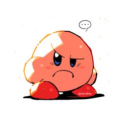 &gt;:( ... closed_mouth commentary_request frown full_body glaring half-closed_eye highres kirby kirby_(series) kirby_super_star looking_at_viewer nintendo no_humans raised_eyebrow rariatto_(ganguri) simple_background solo speech_bubble twitter_username v-shaped_eyebrows white_background