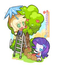 2girls :d ;) apple apple_tree applejack applejack_(equestria_girls) artist_name bare_arms bare_shoulders basket blonde_hair blue_dress blue_eyes blue_eyeshadow blue_umbrella border brown_hat bush chengzi82020 chibi chibi_only closed_mouth colored_eyelashes colored_skin cowboy_hat curly_hair cutie_mark denim diamond_hair_ornament dress eyeshadow fence food freckles fruit full_body grass green_eyes grey_pants hat holding holding_food holding_fruit jeans ladder long_hair looking_at_another looking_at_viewer looking_back low-tied_long_hair makeup multiple_girls my_little_pony my_little_pony:_equestria_girls my_little_pony:_friendship_is_magic official_alternate_costume on_ladder one_eye_closed open_mouth outdoors pants plaid_clothes plaid_shirt purple_hair purple_shoes purple_skirt rarity_(equestria_girls) rarity_(my_little_pony) red_shirt ship_name shirt shoes short_dress short_sleeves skirt sleeveless sleeveless_dress smile sparkle standing swept_bangs tree umbrella white_border white_skin