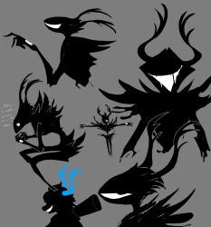 1other absurdres antlers blank_eyes blue_horns commentary december_holiday deer_antlers deltarune english_commentary english_text highres horns meme monochrome moonpaw17 multiple_views roaring_knight simple_background snout solid_circle_eyes spoilers spot_color t-pose