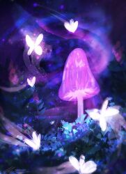 artist_name blue_flower bug bush butterfly dark flower glowing insect landscape mushroom night no_humans original outdoors painterly scenery signature swirl zandra