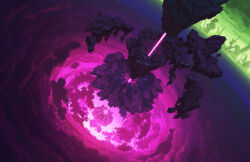 cloud cloudy_sky concept_art debris fantasy floating_island floating_rock horizon landscape mountain no_humans original outdoors rock scenery science_fiction sky yamakou_(yamakou_e2)
