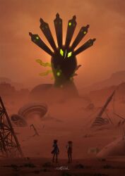 calem_(pokemon) desert gen_6_pokemon hat highres legendary_pokemon nintendo poke_ball pokemon pokemon_xy red_hat red_skirt serena_(pokemon) skirt victifreak zygarde zygarde_(50)