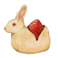 Rule 34 | amano sizuku, animal, animal focus, commentary request, food, food-themed creature, fruit, marker (medium), no humans, original, rabbit, simple background, strawberry, traditional media, white background