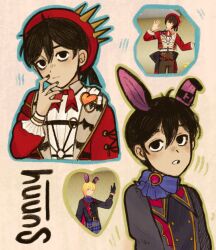 1boy animal_ears black_eyes black_hair black_nails character_name character_request closed_mouth ensemble_stars! fake_animal_ears hat highres looking_at_viewer omori ottie_pops parted_lips red_hat short_hair sunny_(omori) teeth