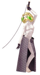 1girl barefoot blonde_hair clotho feet gloves kazuma_kaneko lips no_shoes official_art shin_megami_tensei shin_megami_tensei_iii:_nocturne simple_background toes white_background