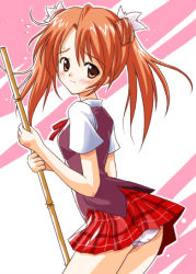 00s 1girl blouse female_focus from_side mahou_sensei_negima! panties pantyshot plaid_clothes plaid_skirt ribbon sakura_mei school_uniform serafuku shirt skirt solo standing twintails underwear vest white_panties