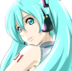 1girl aqua_eyes aqua_hair female_focus hatsune_miku headset long_hair nose oku_no_shi solo twintails vocaloid
