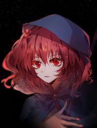 Rule 34 | 1girl, bad id, bad pixiv id, baocaizi, black background, cloak, female focus, fingernails, hair bobbles, hair ornament, hood, koumajou densetsu, koumajou densetsu 2, looking at viewer, nail polish, one-hour drawing challenge, onozuka komachi, parted lips, red eyes, red hair, red nails, sharp fingernails, solo, touhou, two side up, upper body