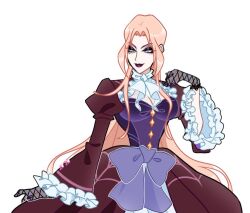 1girl ascot bad_id bad_twitter_id black_eyeliner black_gloves blonde_hair breasts buttons chocofish cleavage cleavage_cutout closed_mouth clothing_cutout commentary cowboy_shot diamond_button dress english_commentary eyelashes eyeliner eyeshadow fishnet_gloves fishnets frilled_dress frilled_gloves frilled_sleeves frills genderswap genderswap_(mtf) gloves gown grey_eyeshadow hand_on_own_shoulder large_breasts layered_dress lipstick long_hair long_sidelocks looking_to_the_side makeup mole mole_under_eye nail_polish pale_skin purple_lips purple_nails pussy_juice red_dress see-through_clothes see-through_gloves sidelocks simple_background smile solo spider_web_print standing valtor_(winx_club) very_long_hair white_ascot white_background winx_club