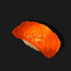 black_background fish_(food) food food_focus from_above hisachan55cute nigirizushi no_humans original pixel_art rice salmon sashimi shadow simple_background still_life sushi