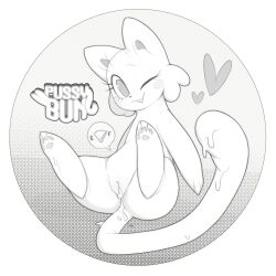 Rule 34 | 1girl, aftersex, animal focus, animal sexualization, blush, blush stickers, border, cleft of venus, cum, cum in pussy, cumdrip, english text, fangs, female focus, full body, gauge, greyscale, happy, heart, highres, kekitopu, looking at viewer, lotion cat (kekitopu), monochrome, one eye closed, open mouth, original, pawpads, pussy, raised eyebrows, round image, sitting, skin fangs, slime (substance), smile, solo, speech bubble, spread legs, uncensored, white border