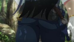 1girl animated arato_nagi ass ass_focus black_hair blush dress female_focus looking_back ruri_no_houseki solo solo_focus sound video walking