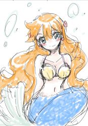 1girl bikini bikini_top_only blue_eyes blush breasts bubble cleavage highres long_hair medium_breasts mermaid mermaid_misty_(pokemon) misty_(pokemon) monster_girl monsterification navel nintendo orange_hair pokemon pokemon_(anime) pokemon_(classic_anime) seashell shell shell_bikini smile solo swimsuit underwater very_long_hair water