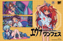 1boy 3girls alternate_costume anime_coloring aqua_eyes aqua_hair artist_name at_field ayanami_rei bandaid bandaid_on_finger bandaid_on_foot bandaid_on_leg bare_arms bare_shoulders barefoot bilingual_text black_choker black_ribbon black_straps blue_hairband blue_jacket blue_shorts blue_sleeves blush book bookshelf box boxcutter breasts broken_toy brown_hair cardboard_box chair character_doll character_figure charger choker colored_eyelashes commentary_request company_name computer computer_keyboard computer_mouse copyright_name copyright_notice crew_neck cup_ramen cutting_mat dated doll dress_shirt eva_01 eva_02 evangelion_(mecha) facing_viewer figure figure_stand finger_to_own_nose fingernails food from_above green_nails green_shirt grey_hair grid_background gym_shorts hair_between_eyes hair_tie hair_tie_on_wrist hairband headphones heart high_collar holding holding_figure holding_sewing_needle holding_toy ikari_shinji indoors instant_ramen interface_headset_(evangelion) jacket kanekoshake katsuragi_misato knees_together_feet_apart lipstick_print long_hair loose_clothes loose_shirt low-tied_long_hair low_twintails lower_teeth_only makinami_mari_illustrious medium_breasts mixed-language_text multicolored_eyes multiple_girls nagisa_kaworu nail_polish navel needle neon_genesis_evangelion no_nose noodles nose number_print official_art open_clothes open_jacket open_mouth outline paint_on_body paint_on_clothes pen penpen phone pillow pink_eyes pink_nails pink_shirt plant pocket polka_dot_hairband popped_collar poster_(object) potted_plant print_shirt purple_nails ramen ramiel_(evangelion) rebuild_of_evangelion red-framed_eyewear red_shorts ribbon rug sachiel_(evangelion) second-party_source sewing sewing_needle shirt shirt_tucked_in short_hair shorts sitting sleeveless sleeveless_shirt souryuu_asuka_langley spray_paint sticky_note striped_clothes striped_shorts studio_khara stuffed_toy tape tearing_up tears teeth tissue tissue_box toenails toes toy track_jacket translation_request trash trash_can turtleneck turtleneck_shirt twintails two-tone_eyes unzipped vertical-striped_clothes vertical-striped_shorts very_long_hair white_outline white_shirt white_sleeves wide_sleeves window window_blinds wing_collar wonder_festival wonder_festival_2025 yellow_background