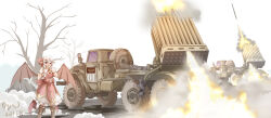1girl absurdres bm-21 highres military military_vehicle motor_vehicle multiple_rocket_launcher pzgr.40 remilia_scarlet rocket_artillery rocket_launcher self-propelled_artillery solo spare_tire touhou truck unused_tire weapon