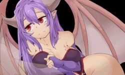 Rule 34 | 1boy, 1girl, alma elma, animated, animated gif, breasts, cleavage, cum, cum on body, cum on hair, demon girl, ejaculation, elbow gloves, facial, fingerless gloves, gloves, handjob, hetero, horns, large breasts, long hair, mon-musu quest!, monster girl, monster girl quest, purple gloves, purple hair, red eyes, see-through clothes, wings