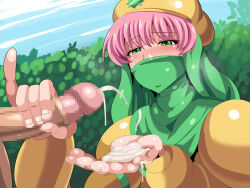 1boy 1girl ass breasts censored cum dark-skinned_male dark_skin final_fantasy final_fantasy_v geafcart handjob hetero lenna_charlotte_tycoon mosaic_censoring penis source_request