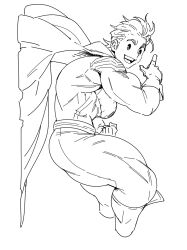Rule 34 | 1boy, biceps, bodysuit, boku no hero academia, boots, cape, clenched hand, commentary, gloves, grey background, highres, index finger raised, lineart, looking at viewer, mabataki, male focus, open mouth, pectorals, smile, swept bangs, symbol-only commentary, togata mirio, topless male