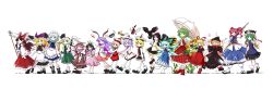 6+girls absurdres adapted_costume animal animal_ears apron arm_ribbon asymmetrical_hair bare_shoulders barefoot bird bird_ears bird_girl bird_legs bird_tail bird_wings black_bird black_bow black_bowtie black_hair black_hairband black_hat black_ribbon black_sandals black_shirt black_shoes black_skirt black_vest black_wings blonde_hair blue_dress blue_eyes blue_hair blue_hat blue_neckerchief blue_ribbon blue_skirt blue_vest blunt_bangs bow bowtie braid branch breasts broom brown_dress brown_hair brown_hat brown_shoes bullet button_up_skirt buttons carrot carrot_necklace checkered_clothes checkered_skirt cirno clenched_hand clenched_hands closed_eyes collar crescent crescent_moon cross cross_print crow curly_hair dancing danmaku detached_sleeves doll dress dynamic_pose fairy fairy_wings feathered_wings flower frilled_dress frilled_hairband frilled_hat frilled_neckerchief frilled_ribbon frilled_shirt frilled_shirt_collar frilled_skirt frilled_sleeves frilled_socks frills ghost ghost_print ghost_tail gohei grass green_eyes green_hair green_ribbon green_skirt green_vest hair_bobbles hair_bow hair_ornament hair_ribbon hair_tubes hairband hakurei_reimu hand_on_own_hip hands_up happy hat hat_ornament hat_ribbon headdress heart highres holding holding_broom holding_gohei holding_knife holding_notebook holding_rod holding_scythe holding_sword holding_umbrella holding_weapon inaba_tewi izayoi_sakuya japanese_clothes jewelry juliet_sleeves katana kazami_yuuka kirisame_marisa knife konpaku_youmu konpaku_youmu_(ghost) large_breasts layered_clothes layered_dress letter_print lily_black lily_white long_hair long_skirt long_sleeves looking_at_viewer lunasa_prismriver lyrica_prismriver maid maid_apron maid_headdress mary_janes medicine_melancholy medium_hair merlin_prismriver miko moon multicolored_ribbon multiple_girls mystia_lorelei neck_ribbon neckerchief necklace nontraditional_miko notebook obi ofuda on_grass on_shoulder onozuka_komachi open_mouth orange_skirt outstretched_arms over_shoulder own_hands_together parted_bangs petals phantasmagoria_of_flower_view pink_dress pink_fur pink_hair pink_ribbon pleated_skirt pointing pointing_down pom_pom_(clothes) puffy_long_sleeves puffy_short_sleeves puffy_sleeves purple_eyes purple_ribbon rabbit_ears rabbit_tail raised_fist red_bow red_eyes red_hair red_hat red_ribbon red_shoes red_skirt red_vest reisen_udongein_inaba ribbon ribbon-trimmed_shirt ribbon-trimmed_skirt ribbon_braid ribbon_shoes ribbon_trim rod rod_of_remorse roman_numeral sandals sash scabbard scythe serious shameimaru_aya sheath shiki_eiki shirt shoes short_hair short_sleeves siblings sidelocks simple_background sisters skirt sleeveless smile smug socks star_(symbol) su-san sun_symbol sword sword_on_back tail teeth tengu tokin_hat touhou turtleneck twin_braids twintails umbrella very_long_hair vest waist_apron waist_ribbon wakizashi walking weapon weapon_on_back weapon_over_shoulder white_apron white_background white_collar white_dress white_flower white_fur white_hair white_headdress white_petals white_ribbon white_shirt white_socks white_wings wide_sleeves wing_hat_ornament wings witch witch_hat yellow_eyes yellow_neckerchief yoiy_san