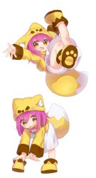 Rule 34 | 1girl, blush, brown eyes, dress, fox hat, fox tail, highres, long hair, multiple views, nipeira, original, purple hair, simple background, smile, tail, white background, yuzuwa-chan