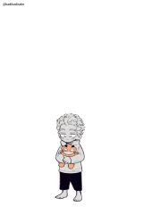 1boy boku_no_hero_academia character_doll child doll endeavor_(boku_no_hero_academia) hawks_(boku_no_hero_academia) highres holding holding_doll ka_ji male_focus messy_hair solo spoilers spot_color white_background