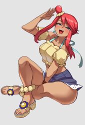 Rule 34 | blue eyes, ceroccb, dark-skinned female, dark skin, highres, nintendo, official alternate costume, pokemon, pokemon masters ex, red hair, skyla (pokemon), skyla (summer 2025) (pokemon)