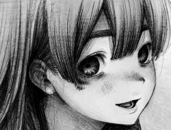 1girl character_request copyright_request kansouki looking_at_viewer monochrome smile tagme thick_eyebrows