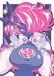 1girl absurdres black_bodysuit bodysuit border breasts cropped_jacket duel_monster electricity enmo_takeshita highres jacket large_breasts red_hair short_hair solo spright_carrot upper_body white_border white_jacket yu-gi-oh!