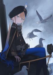 1boy androgynous animal arm_at_side armor astg bird black_cape black_jacket blue_pantyhose blunt_bangs brown_shorts buttons cape captain_nemo_(fate) captain_nemo_(third_ascension)_(fate) chain closed_mouth clothing_request crossed_legs double-breasted dutch_angle fate/grand_order fate_(series) feet_out_of_frame from_side game_cg green_eyes grey_sky hair_tie head_tilt horizon jacket long_hair long_sleeves looking_at_viewer looking_to_the_side low_twintails male_focus nautilus_(fate) nemo_(fate) official_art on_submarine overcast pantyhose rain seagull short_shorts shorts sidelocks sitting sky smile solo storm third-party_source twintails very_long_hair