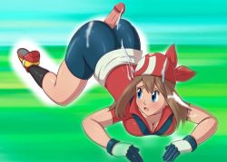 1boy 1girl ass brown_hair buttjob creatures_(company) cum cum_on_ass cum_on_body game_freak huge_ass may_(pokemon) nintendo penis pokemon pokemon_rse reit rubbing source_request trembling uncensored