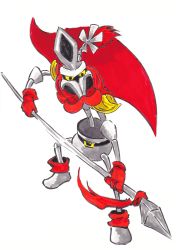 bad_id bad_pixiv_id cape doraachika facial_hair highres mario_(series) mustache nintendo no_humans polearm solo spear super_mario_rpg tsukasa-emon weapon yaridovich yellow_eyes