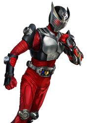 1boy advent_deck clenched_hand compound_eyes dragon eastern_dragon heisei highres kamen_rider kamen_rider_ryuki kamen_rider_ryuki_(series) male_focus masukudo_(hamamoto_hikaru) mecha_pilot_suit plugsuit_(evangelion) red_eyes tokusatsu v_buckle white_background