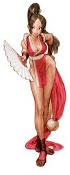 1girl 2000 absurdres bare_hips bare_legs bare_shoulders breasts brown_eyes brown_hair capcom_vs_snk cleavage fatal_fury folding_fan full_body game_cg groin hand_fan hand_on_own_hip highres japanese_clothes large_breasts long_hair long_legs ninja nishimura_kinu non-web_source official_art pelvic_curtain ponytail revealing_clothes shiranui_mai simple_background smile socks solo standing tabi the_king_of_fighters white_background