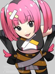 Rule 34 | 1girl, :d, bandaid, bandaid hair ornament, black eyes, black hair, blunt bangs, coral (pokemon), detached sleeves, eyelashes, fang, fearensu, hair ornament, highres, leaning forward, long sleeves, looking at viewer, midriff, multicolored hair, nintendo, open mouth, pink hair, pokemon, pokemon (anime), pokemon horizons, skirt, sleeves past fingers, sleeves past wrists, smile, solo, twintails, two-tone hair