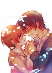 Rule 34 | 00s, 1boy, 1girl, bad id, bad pixiv id, blue eyes, blue hair, brown eyes, brown hair, clannad, couple, holding hands, hetero, ibuki kouko, shiroto iku, short hair, tears, yoshino yuusuke