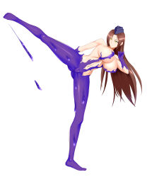 1girl absurdres breasts brown_hair do_konjouuo highres juli_(street_fighter) kazama_jun kicking large_breasts long_hair street_fighter tekken tekken_tag_tournament tekken_tag_tournament_2 unknown_(tekken)