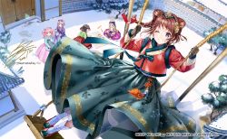 10s 5girls bang_dream! black_hair black_hat blonde_hair boots braid brown_hair door double_bun flower fur_trim gloves green_skirt grin hair_bun hair_flower hair_ornament hair_ribbon hanbok hat jacket jeogori_(clothes) korean_clothes layered_skirt looking_at_viewer maruyama_aya minato_yukina mitake_ran multicolored_hair multiple_girls official_art on_swing one_eye_closed outdoors pink_hair pink_skirt playing_games purple_eyes purple_hair purple_skirt red_hair red_skirt ribbon side_braid signature sitting skirt smile snow standing standing_on_swing streaked_hair striped_clothes striped_jacket swing swinging_on_swing tagme tiv toyama_kasumi tree tsurumaki_kokoro twintails two-tone_hair white_background