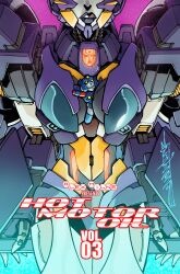 1girl alex_milne autobot between_breasts breasts helmet highres humanoid_robot insignia licking_lips nautica_(transformers) purple_lips robot robot_girl science_fiction skids_(transformers) solo the_transformers_(idw) tongue tongue_out transformers yellow_eyes