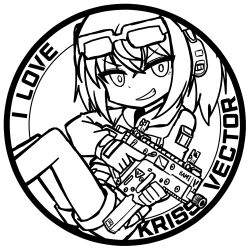 Rule 34 | 1girl, ear protection, english text, eyewear on head, gloves, greyscale, grin, gun, highres, holding, holding gun, holding weapon, hood, hood down, hooded jacket, jacket, knees up, kriss vector, long sleeves, looking at viewer, monochrome, nanju bami, original, puffy long sleeves, puffy sleeves, short shorts, shorts, simple background, smile, solo, submachine gun, trigger discipline, twintails, weapon, white background