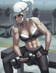 Rule 34 | 1girl, abs, breasts, highres, large breasts, navel, pants, ponytail, roadi3, tagme, toned, valestina (genkai zero), weights